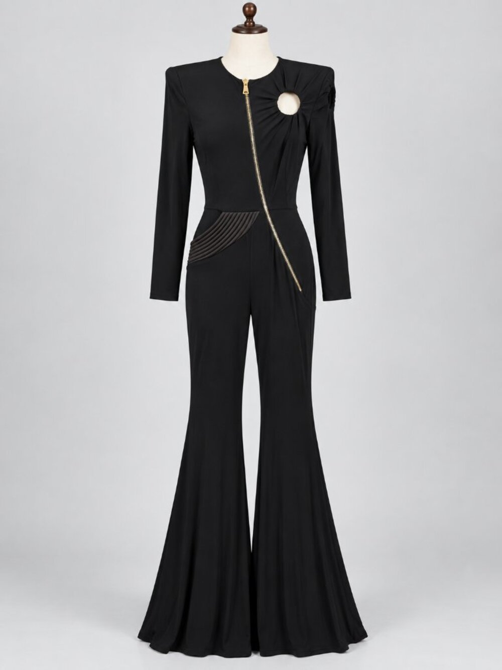 Zhivago Jumpsuit Womens 6 Black Say Ten Cutout Zip Flare Leg Long Sleeve Jersey